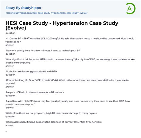 HESI Risk for Falls, Hip Fractures, and Pulmonary Embolism Case Study. . Hypertension hesi case study